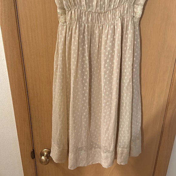 Sandro Women’s Polka Dot Silk Delicate Lightweight Dress Tan Size Small - Picture 9 of 11